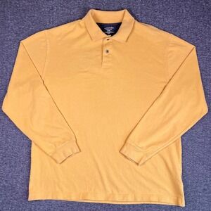 St Johns Bay Polo Shirt Mens Large Tall LT Gold Long Sleeve Sueded Jersey Cotton